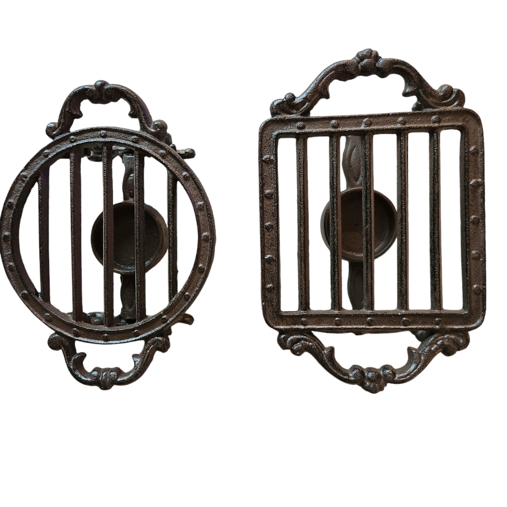 At Home America Cast Iron Tea Light Mini Warming Stands Set of 2 NIB